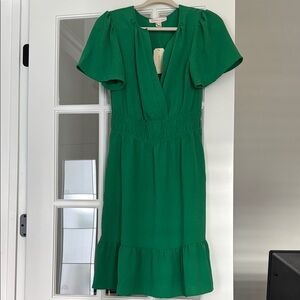Monteau Green Ruffled Smocked Midi Dress